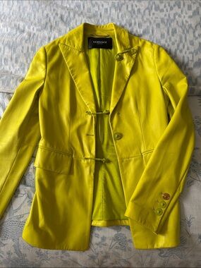 Versace Neon Yellow Leather Jacket Blazer